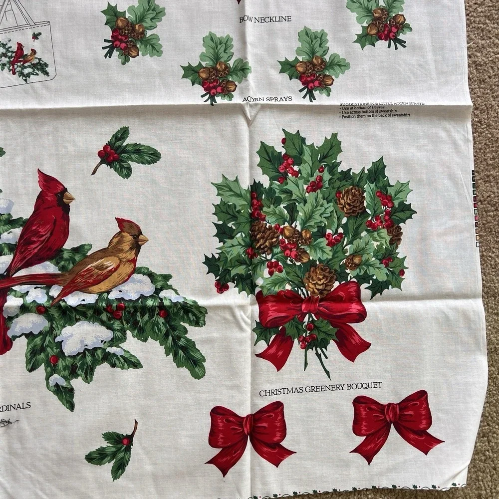 Christmas Greenery Wearable Art Pattern Panel Cranston Print Works Cardinals